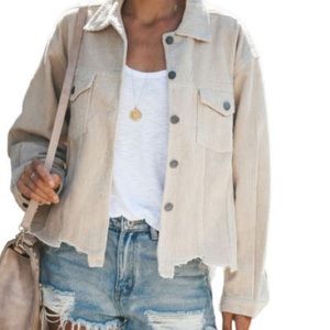 Off White Corduroy Jacket with buttons and fringe